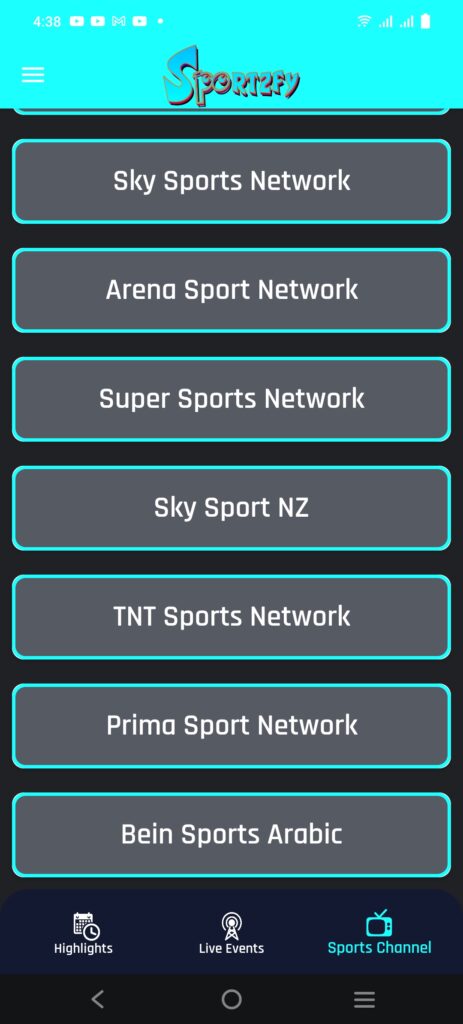 Sportzfy sports channels